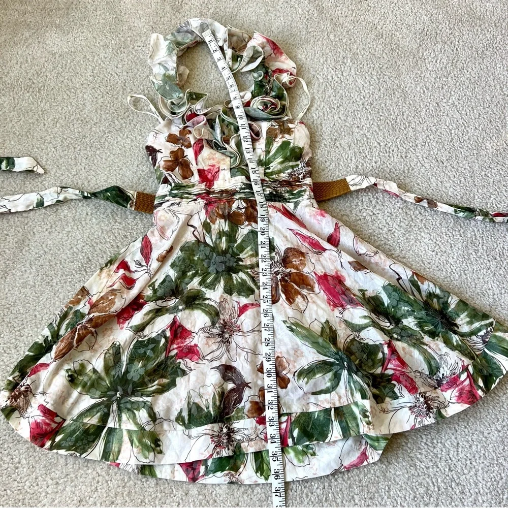 MARINEBLU Belted Floral Ruffle Halter Dress—SZ. Small - Picture 11 of 15